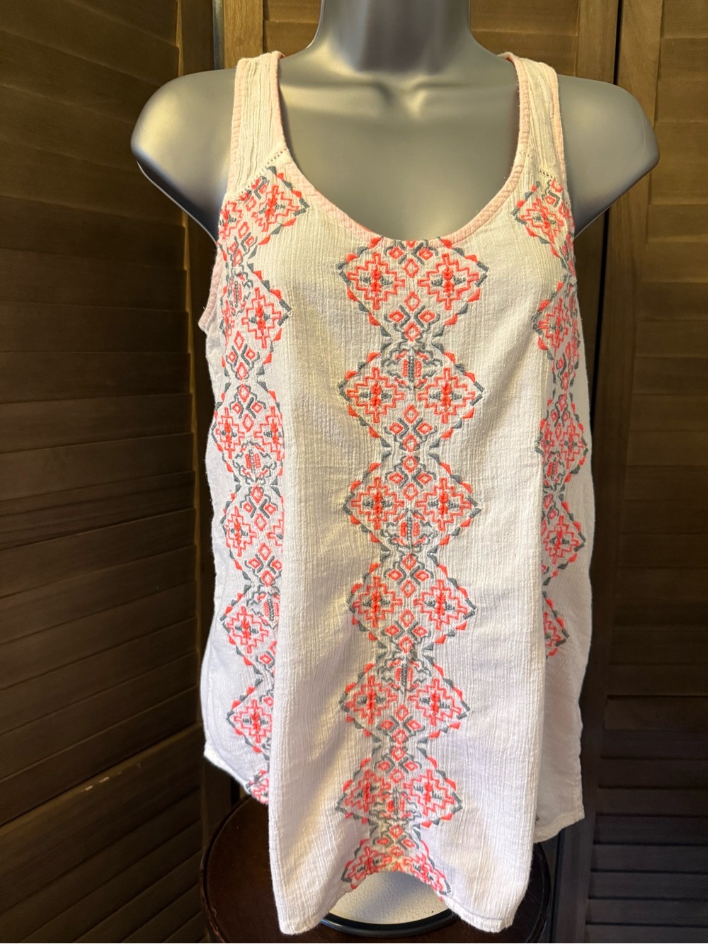 Embroidered boho gauze tank top